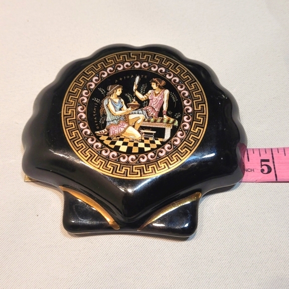 Vintage ADIS Black Porcelain GREEK GODDESS 24k Gold Accent jewelry trinket dish - Picture 10 of 10